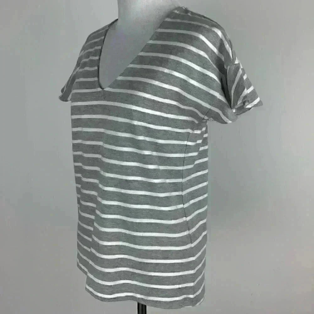 J.Crew factory Womens top size XS gray white striped v-neck cap sleeve - Picture 5 of 11